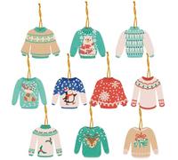EHOTER 10pcs Christmas Diamond Painting Hanging Pendant for Tree 5D DIY Christmas Diamond Art Ornaments Rhinestone Xmas Special Shaped Diamond Art Paint Kits Gift for Christmas (Christmas Sweater)