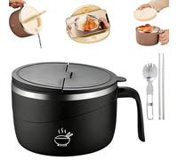 EHOTER 1200ml Ramen Bowl Stainless Steel Noodle Bowls with Handle and Lid Leak Proof Instant Ramen Cooker Soup Bowl with Spork Double-Layer Thermal Insulation Noodle Bowl (Black)