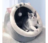 EHOTER Cat Beds for Indoor with Hanging toy Small Dog Cave Bed Kitten Tent House Removable Cushioned Pillow Super Soft Calming Pet Sofa Mats Ideal for Cats and Puppy or Rabbit (Grey-L)