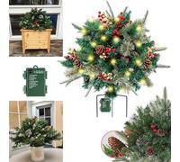 EHOTER Christmas Planter Bushes Pre lit Planter Bushes Christmas Holiday Planter Filler Christmas Urn Filler Christmas Planter Filler Outdoor with Tripod Stake with LED Lights (A-1PCS)
