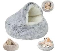 EHOTER Cozy Cocoon Pet Bed Winter Pet Bed for Dogs Cats Dog Bed Covered Dog Bed for Small Dogs Cozy Nook Pet Bed for Dogs Cozy Cat Bed (60 * 60cm,Grey Long Plush)