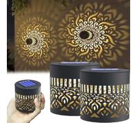 EHOTER Decorative Solar Mandala Lights Outdoor Metal Mandala Lights for Deck Step Wall Waterproof Fence Light for Garden Post Patio Backyard Yard (2PCS)
