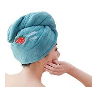 EHOTER Dry Hair Cap Absorbent Shower Cap Wrap Wet Hair Quick-drying Embroidery Towel Headscarf Thickened Adult Female Stable Long Hair Wipe Head After Washing Hair Hand (Cyan)