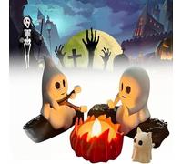 EHOTER Ghost Campfire Flickering Night Light Ghost Campfire Gathering Funny Halloween Nightlight Decor 2 Ghosts Roasting Marshmallows at Campfire 3D Spooky Fire Marshmallow Night Light (Cat)