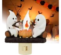 EHOTER Ghost Campfire Flickering Night Light, Ghost Campfire Nightlight Plug in, Halloween Night Lights Bedside Lamp, Ghost Pumpkin Night Light Halloween Decoration for Boys/Girls (UK Plug,2)