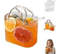 EHOTER Glass Purse for Drinks with Straw Purse Drinking Glass Handbag Shaped Cocktail Glasses Cups Unique Wine Glasses Vase Handbag Vases with Handle for Fruit Juice Flowers Fish Tank (1PCS)