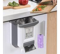 EHOTER Hanging Trash Can Foldable Kitchen Bins Hanging Food Waste Bin with Trash Bag Storage 8L Cupboard Bins for Kitchen Cupboard Door Bathroom Car Camping (White)