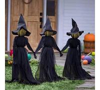EHOTER Holding Hands Witches Halloween Decoration Outdoor Light Up, Glowing Visiting Witch with Stakes, 60inch Halloween Witch Decorations Props with 7-Color Lighting Voice Control (3pcs Witches)