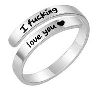 EHOTER I Fucking Love You Ring Open Adjustable Stainless Steel Spiral Wrap Twist Engraved Promise Rings Love Hope Heart Jewelry Gift for Women and Men (Silver A)