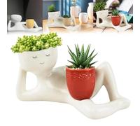 EHOTER Lying Down Figure Planters Human Shaped Flower Pot Resin Succulent Plant Vase Cactus Head Flower Pot Lazy and Cute Little Character Flowerpot for for Indoor Outdoor Garden Balcony (Red)