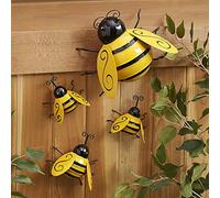 EHOTER Metal Bumble Bee Decorations 4Pcs Outdoor Metal Wall Art 3D Iron Bee Garden Ornament Hanging Decoration Animals Wall Decor for Fence Lawn Home (4PCS)