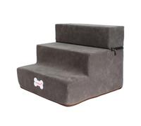 EHOTER Pet Dog Stair Step Flannel Dog Detachable 3-Story Staircase Assembly Removable Stairs Ladder Dog Stair Zippered Micro Fiber Cover Non-Slip Bottom Print,Light Gray Small Three-layer (Dark Grey)