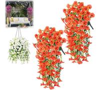 EHOTER Precisetrue Hanging Flowers Artificial Hanging Baskets Fake Flower Morning Glory Artificial Hanging Flowers Outdoor Faux Plants Spring Decor Fake Silk Mums Violets (Orange)