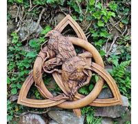EHOTER Rune Statue Wall Decor Crow Imitation Wooden Ornament on the Magic Knot Nordic Pagan Gods Carving Pagan Garden Sculpture Indoor Outdoor Wall Sculpture for Garden Fence Patio Yard Art
