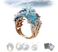 EHOTER Sea-ocean's Oath Necklace Jewelry Set 2024 New Adjustable Ocean Wave Necklace Ring Earring Romance from The Sea-ocean's Oath, Jewelry Gift for Women Girls (Gold-Ring)