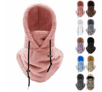 EHOTER Sherpa Hood Ski Mask Winter Hat Fleece Hood Windproof Thermal Scarf Face Cover Outdoor Skiing Cycling Adjustable Neck Warmer Hood Outdoor Sports Face Covers Hat for Men and Women (Pink)