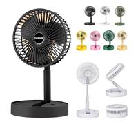 EHOTER Telescopic Folding Fan New Portable USB Rechargeable Collapsible Desk Fan for Travel Silent Stand up Fan Wireless Folding Oscillating Compact Floor Standing Fans for Dorm ＆ Bedroom (Black)