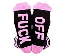 EHOTER Unisex FUCK OFF Socks Funny Socks Fun Socks Casual Cotton Ribbed Knit Half Crew Socks April Fool Day's Joke Socks Novelty Gifts for Women Men (Pink)