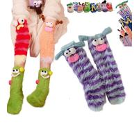 EHOTER Warm Cozy Fluffy Cartoon Monster Socks Coral Velvet Three-dimensional Quirky Socks Winter Funny Fuzzy Cozy Socks Gift for Christmas (Stripe)