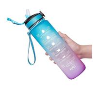 EHOTER Water Bottle With Straw 32 oz Water Bottles With Times to Drink Leakproof BPA Free Bottle with Time Marker for Fitness Gym Outdoor Sports (Blue-Pink)