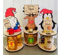 EHOTER Wooden Christmas Mini Wine Rack, 2024 Santa Claus Penguin ELK Decoration Wine Rack, Cartoon Animal Drink Storage Rack Exquisite Barware Suitable for Banquets, Homes, Festivals (3pcs)