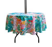 EHouseHome 60 inch Round Tablecloth with Umbrella Hole, Waterproof Zippered Patio Table Cloth, Tropical Leaf Pattern, Perfect for BBQs, Parties, Indoor and Outdoor Use
