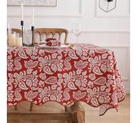 EHouseHome Boho Fabric Table Linen with Scalloped Border,Water Resistant Spill Proof Floral Table Linen for Party,Picnic,Dinner Decor(60x84,Rectangle)