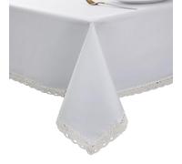EHouseHome Faux Linen Tablecloth with Lace Trim - Waterproof/Spill Proof/Stain Resistant/Wrinkle Free/Oil Proof - for Banquet, Parties,Dinner,Kitchen,Wedding,Holiday,White Square 70X70Inch