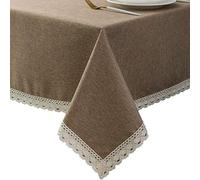 EHouseHome Faux Linen Tablecloth with Lace Trim - Waterproof/Spill Proof/Stain Resistant/Wrinkle Free/Oil Proof - for Banquet, Parties, Dinner,Kitchen,Wedding,Coffee,Holiday,Flax,Rectangle 52x70Inch