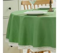 EHouseHome Faux Linen Tablecloth with Lace Trim - Waterproof/Spill Proof/Stain Resistant/Wrinkle Free/Oil Proof - for Banquet, Parties, Dinner,Wedding,Holiday,Oliver Green, Round 70Inch