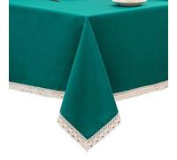 EHouseHome Faux Linen Tablecloth with Lace Trim - Waterproof/Spill Proof/Stain Resistant/Wrinkle Free/Oil Proof - for Banquet, Parties,Dinner,Kitchen,Wedding,Holiday,Teal, Rectangle 60x84Inch