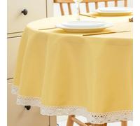EHouseHome Faux Linen Tablecloth with Lace Trim - Waterproof/Spill Proof/Stain Resistant/Wrinkle Free/Oil Proof - for Banquet, Parties, Dinner,Wedding,Holiday,Yellow, Round 70Inch