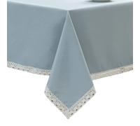 EHouseHome Faux Linen Tablecloth with Lace Trim - Waterproof/Spill Proof/Stain Resistant/Wrinkle Free/Oil Proof - for Banquet, Parties,Dinner,Kitchen,Wedding,Holiday,Blue Fog,Rectangle 60x84Inch