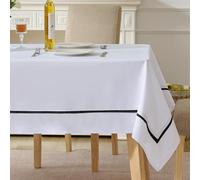 EHouseHome Heavy Duty Fabric Tablecloth with Black Border-Waterproof/Wrinkle Free/Stain Resistant/Oil Proof-for Dining,Indoor&Outdoor,Wedding,Holiday,Rectangle 60x84Inch,White