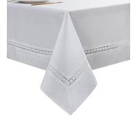 EHouseHome Heavy Duty Fabric Tablecloths, Table Cover with White Lace-Waterproof/Wrinkle Free/Stain Resistant/Oil Proof-for Dining,Indoor&Outdoor,Wedding,Holiday,White,Rectangle 52x70Inch