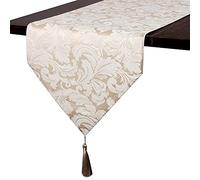 EHouseHome Jacquard Damask Reversible Beige Table Runners with Tassels 13 x 72 inch Wrinkle and Water Resistant Spill-Proof Decorative Dining and Wedding Runners