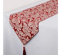 EHouseHome Jacquard Damask Reversible Burgundy Table Runners with Tassels 13 x 72 inch Wrinkle and Water Resistant Spill-Proof Decorative Dining and Wedding Runners