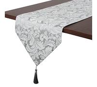 EHouseHome Jacquard Damask Reversible Silver Grey Table Runners with Tassels 13 x 72 inch Wrinkle and Water Resistant Spill-Proof Decorative Dining and Wedding Runners