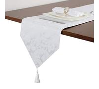 EHouseHome Jacquard Damask Reversible White Table Runners with Tassels 13 x 72 inch Wrinkle and Water Resistant Spill-Proof Decorative Dining and Wedding Runners