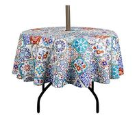 EHouseHome Outdoor and Indoor 60inch Round Tablecloth with Umbrella Hole and Zipper, Waterproof Zippered Patio Table Cloths, Spring/Summer Table Covers for Backyard Circular Table/BBQs/Picnic