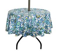 EHouseHome Outdoor and Indoor 60inch Round Tablecloth with Umbrella Hole and Zipper, Waterproof Zippered Patio Cloths, Spring/Summer Table Covers for Backyard Circular Table/BBQs/Picnic