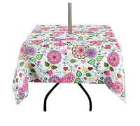 EHouseHome Outdoor Indoor 60inch SquareTablecloth with Umbrella Hole and Zipper, Waterproof Zippered Patio Table Cloths, Spring/Summer Table Covers for Backyard Circular Table/BBQs/Picnic