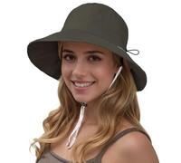 ehsbuy Sun Bucket Hats for Women UV Protection Wide Brim Foldable Ladies Waterproof Summer Hat with Adjustable Chin Strap for Beach Outdoor Fishing Safari Travel Army Green