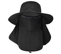ehsbuy Sun Hats Men with Face Covering Foldable Wide Brim Breathable Mesh Safari Boonie Fishing Bucket Hat Adjustable Summer Beach Cap Black