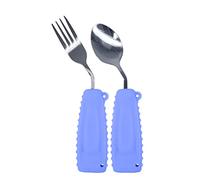 Ehucon Adaptive Utensils,Curved Angled Spoon and Fork Set,for Tremors Parkinsons Limited or Elderly,Lightweight Cutlery with Non-Slip Easy Grip Handles (Right Hand Spoon and Fork Set,Pack of 2,Purple)