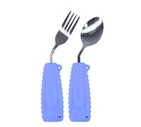 Ehucon Easy Grip Cutlery Set,Adaptive Curved Angled Spoon and Fork Set for Tremors Limited or Elderly,Weighted Utensil Cutlery with Non-Slip Handle (Purple, Left Hand)