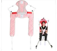 Ehucon Hoist Sling for Toilet & Transfer with Head Support - Padded Split Leg Commode Sling, Quick Fit Design, 230kg/500lbs SWL, 80°C Washable, Reach Compliant (Red Geometric, Medium)