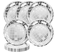 Ehuixinsheng 25Pcs Disposable Disco Ball Plates,70s Disco 7" Paper Plate Silver Foil for Dinner Plate Party Papers Wedding Birthday Plates,Paper Tableware for Rock Roll Dance Music Party Supplies