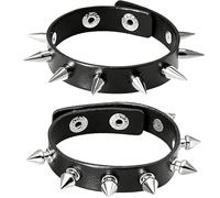 Ehuixinsheng 2Pcs Punk Gothic Spike Bracelet,Black Emo Adjustable Studded Bracelet PU Leather Cuff Bracelets Vintage 80s 90s Rock Jewelry for Men Women Halloween Christmas Punks Gift