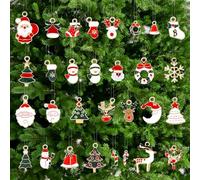 Ehuixinsheng 30pcs Christmas Tree Hanging Ornaments,Mini Xmas Metal Decorations Set with String Santa Claus Reindeer Snowman Xmas Stocking Gloves Candy Cane Jingle Bell Wreath DIY Decoration for Xmas